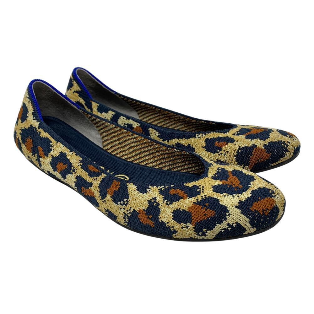Rothys The Flat Round Toe In Midnight Spot Womens Size 8 Slip On Flats Leopard